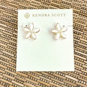 Kyla Flower White Pearl Stud Earrings in Gold